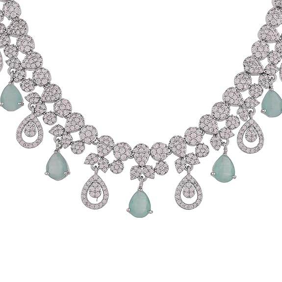 Elegance Green And White Teardrop Cut Cz Jewellery Set For Women | Jewellery Set - Rajputtrade