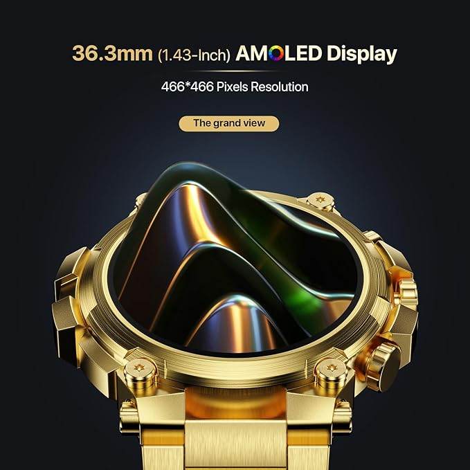 Fire-Boltt Dominian 36.3mm (1.43 inch) AMOLED Display, IP67, Weather Updates (Golld Black) - Rajputtrade