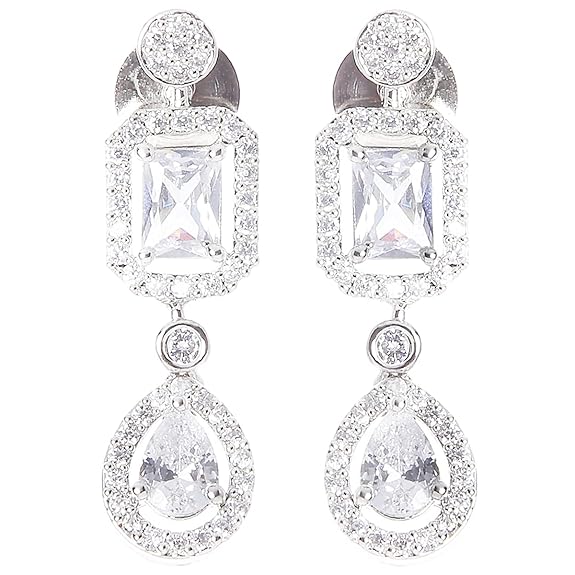 Silver Toned American Diamond Studded Jewellery Set for Women (Silver) - Rajputtrade
