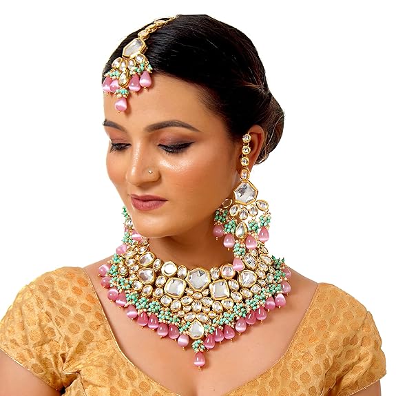 Jewellery Meenakari 18K Gold plated Multi color Uncut dibbi Kundan Combo Necklace Set - Rajputtrade