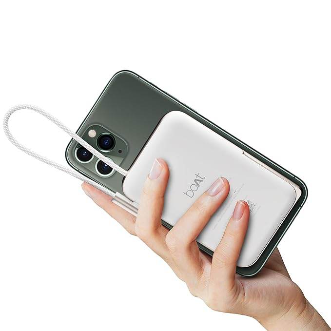 boAt Energyshroom PB330 MagnaCharge 10000 mAh Magnetic Wireless Power Bank w/ 15W Wireless Charging, Charge(White) - Rajputtrade