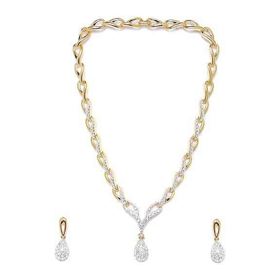 24 Kt Gold plated American Diamond Necklace Set - Rajputtrade