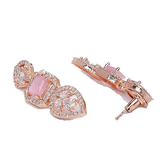 Rose Gold Plated Handcrafted Circle Necklace Set for Women & Girls (Pink Rose) - Rajputtrade