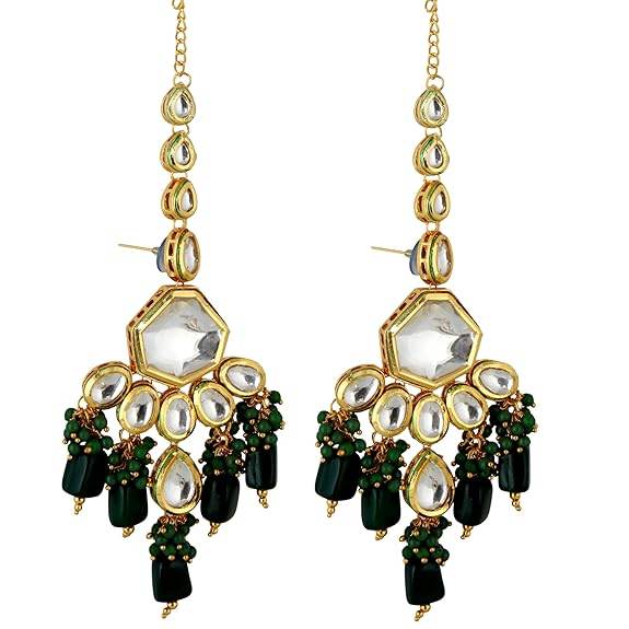 Back Meenakari 18k Gold Plated Green Color Tika Earring Combo Uncut Big Faux Kundan Choker Necklace Set - Rajputtrade
