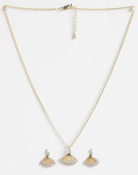 925 Sterling Silver Irina Pendant Earring Chain Jewellery Set | Gold Rhodium Plated, Swiss Zirconia | Gift for Women & Girls - Rajputtrade