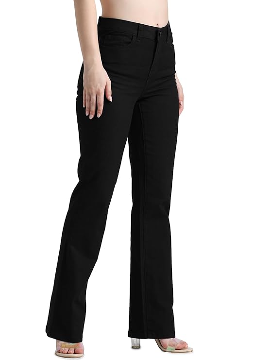 Women Solid Cotton Blend Flared Fit High Rise Black Jeans (Black) - Size 26 - Rajputtrade