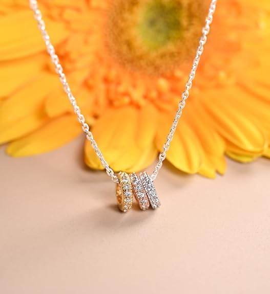925 Sterling Silver Elio Multicolor Ring Pendant Chain Necklace | Platinum Plated, Swiss Zirconia | Gift for Women and Girls - Rajputtrade