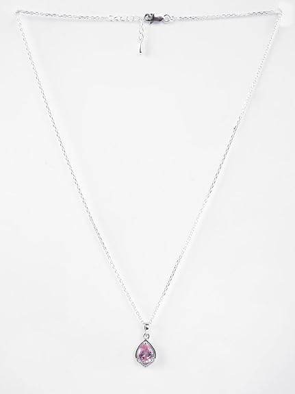 925 Sterling Silver Jino Pink Pear Solitaire Pendant Earrings Chain Necklace Jewellery Set | Platinum Plated, Swiss Zirconia |Gift for Women and Girls - Rajputtrade