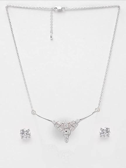925 Sterling Silver Alice Pendant Earring Chain Jewellery Set | Platinum Plated, Swiss Zirconia | Gift for Women & Girls - Rajputtrade
