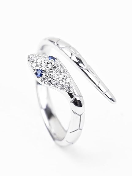 Pure 925 Sterling Silver Snake Finger Ring with Adjustable Band | Gift for Women Girls Wife Girlfriend | Swiss Zircon Rhodium Plated - Rajputtrade