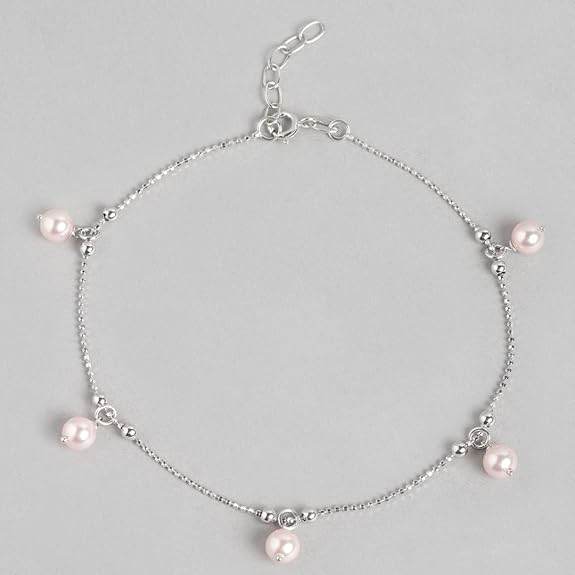 925 Sterling Silver Cubic Zirconia Heart Rose Gold Plating Chain Anklet (Single) | Gift for Women & Girls | - Rajputtrade
