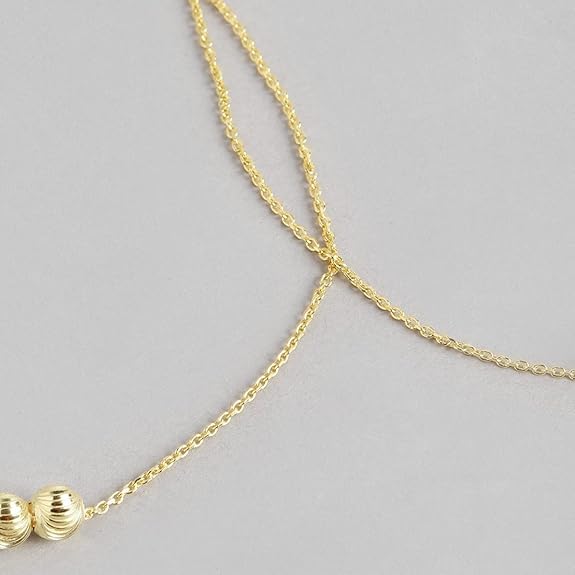 925 Sterling Silver Beads Gold Plating Chain Anklet (Pair) | Gift for Women & Girls | - Rajputtrade