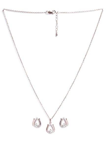 925 Sterling Silver Lotus Pendant Earrings Chain Necklace Jewellery Set | Rose Gold Plated, Swiss Zirconia | Gift for Women and Girls - Rajputtrade