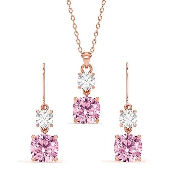 925 Sterling Silver Rosa Pendant Earring Chain Jewellery Set | Rose Gold Plated, Swiss Zirconia | Gift for Women & Girls - Rajputtrade