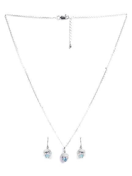 925 Sterling Silver Acorn Blue Solitaire Pendant Earrings Chain Necklace Jewellery Set | Platinum Plated, Swiss Zirconia | Unique Gift for Women and Girls - Rajputtrade