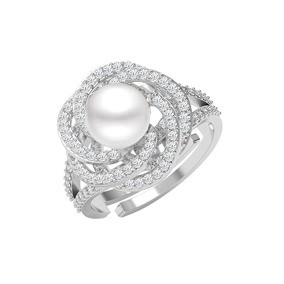 Pure 925 Sterling Silver Capree Real Pearl Size Adjustable Finger Ring | Gift for Women and Girls - Rajputtrade