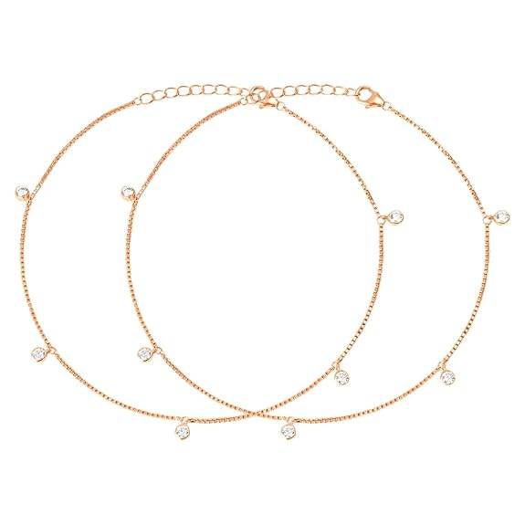925 Sterling Silver Rose Gold Plated Anklet Pair for Women | Gift for Women & Girls | - Rajputtrade