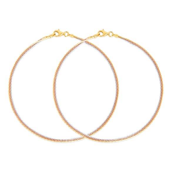925 Sterling Silver Designer Triple Layered Rhodium, Gold & Rose Gold Plated Chain Anklet (Pair) | With Certificate of Authenticity & 925 Hallmark | Gift for Women & Girls - Rajputtrade