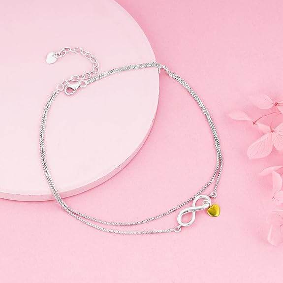 925 Silver Dual Tone Forever Heart Anklet,Single | Gifts for Women and Girls | - Rajputtrade