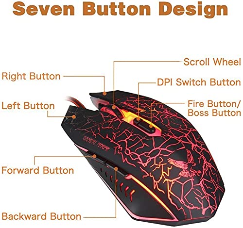 MFTEK Gaming Combo - LED Backlit USB Wired Keyboard and Mouse | 7 Button Lighted Mouse and Large Size Mouse Pad | Mechanical Feeling Keyboard | 114 Keys Letters Glow | Combo Set of 3 (Black) - Rajputtrade