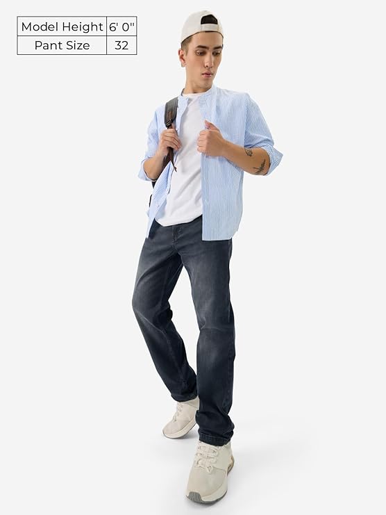 The Souled Store Denim: Dark Blue Men and Boys Buttoned Cotton Blend Straight Fit Jeans - Rajputtrade