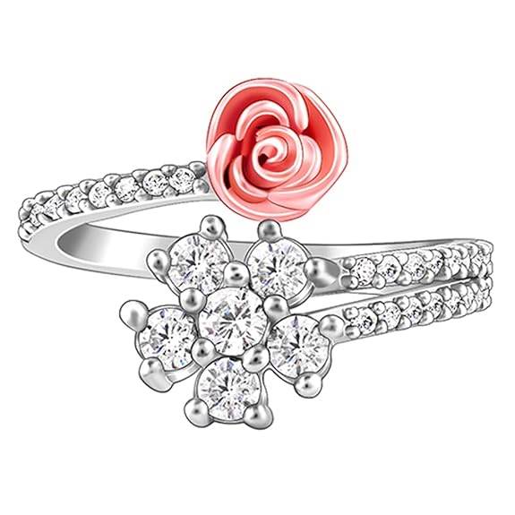 925 Anushka Sharma Silver Studded Rose Ring, Adjustable | Gifts for Girlfriend,Pendant to Gift Women & Girls | - Rajputtrade