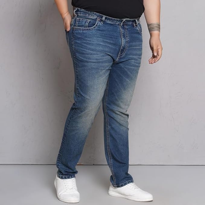 JOHN PRIDE Plus Size Men's Stretchable Mid-Rise Comfort Fit Clean Look Blue Cotton Jeans for Men - Rajputtrade