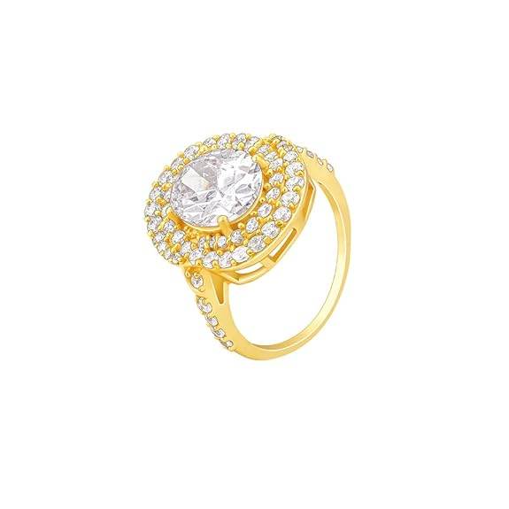 925 Silver Golden Oval Solitaire Ring,Fixed Size Indian - 12, US - 6 | Gifts for Women and Girls | - Rajputtrade
