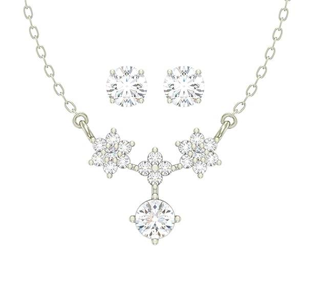 925 Sterling Silver Lily Pendant Earring Chain Jewellery Set | Platinum Plated, Swiss Zirconia | Gift for Women & Girls - Rajputtrade