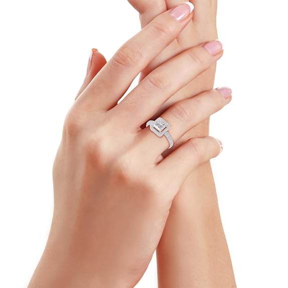 925 Sterling Silver 18K Gold and Rose Gold Plated Radiant Square Halo Ring | Gift for Women and Girls | - Rajputtrade