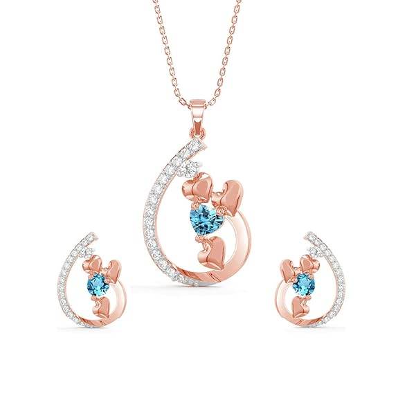 925 Sterling Silver Heart Pendant Earring Chain Jewellery Set | Rose Gold Rhodium Plated, Swiss Zirconia | Gift for Women & Girls - Rajputtrade
