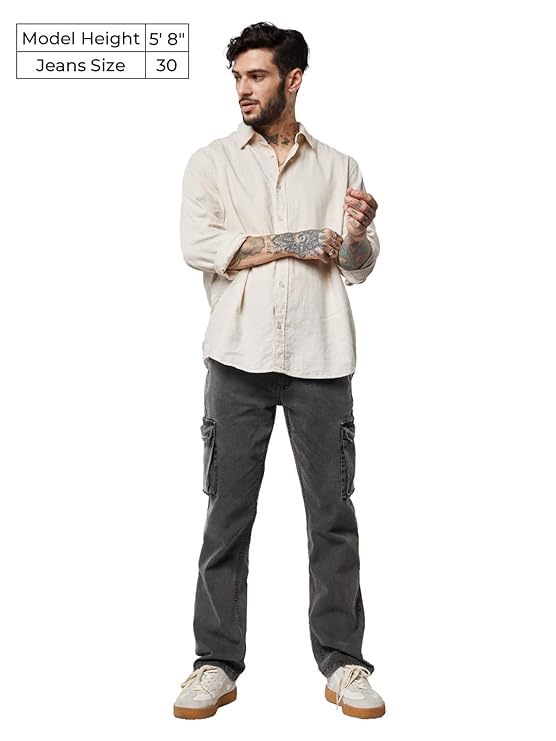 The Souled Store Solids: Men and Boys Straight Fit Cotton Blend Cargo Jeans - Rajputtrade