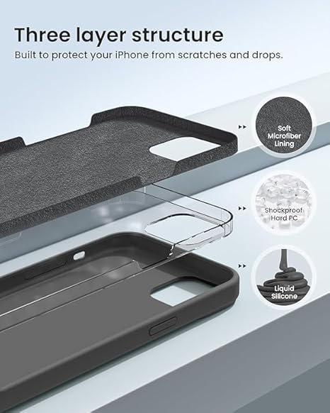 iPhone 15 Case Liquid Silicone Full Protection Shock Proof Back Cover (Black) - Rajputtrade