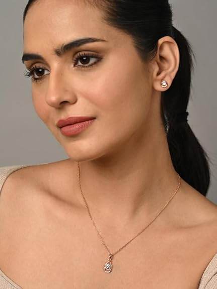 925 Sterling Silver Tosca Pendant Earrings Chain Necklace Jewellery Set | Rose Gold Plated, Swiss Zirconia |Gift for Women and Girls - Rajputtrade