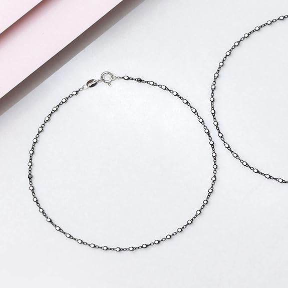 925 Sterling Silver Beaded Black Rhodium Plated Chain Anklet (Pair) | Gift for Women & Girls | - Rajputtrade
