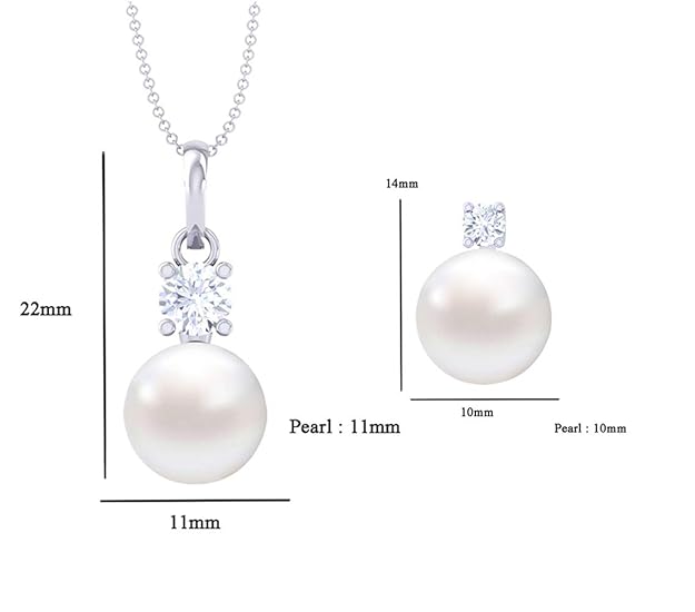 Sterling Silver and Pearl & Crystal Pendant Earrings Set With Chain for Women & Girls (White) - Rajputtrade