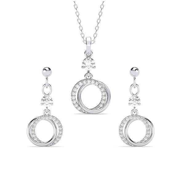 925 Sterling Silver Circle of Joy Pendant Earrings Chain Necklace Jewellery Set | Platinum Plated, Swiss Zirconia | Gift for Women and Girls - Rajputtrade