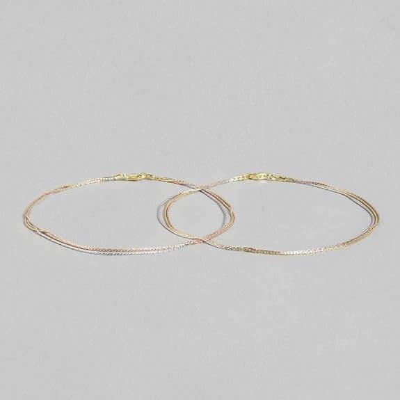 925 Sterling Silver Designer Triple Layered Rhodium, Gold & Rose Gold Plated Chain Anklet (Pair) | With Certificate of Authenticity & 925 Hallmark | Gift for Women & Girls - Rajputtrade