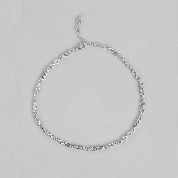 925 Sterling Silver Cubic Zirconia Infinity Rhodium Plating Chain Anklet (Single) | | Gift for Women & Girls | - Rajputtrade