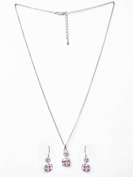 925 Sterling Silver Rosa Pendant Earring Chain Jewellery Set | Rose Gold Plated, Swiss Zirconia | Gift for Women & Girls - Rajputtrade