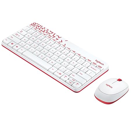 Logitech MK240 Nano USB Wireless Keyboard and Mouse Set, 12 Function Keys 2.4GHz Wireless, 1000DPI,Spill-Resistant Design, PC/Mac, White/Vivid Red - Rajputtrade