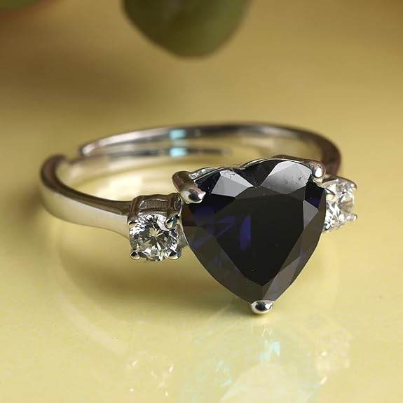 925 Sterling Silver Heart Stone Ring with Adjustable Band | Gift for Women Wife Girls - Rajputtrade