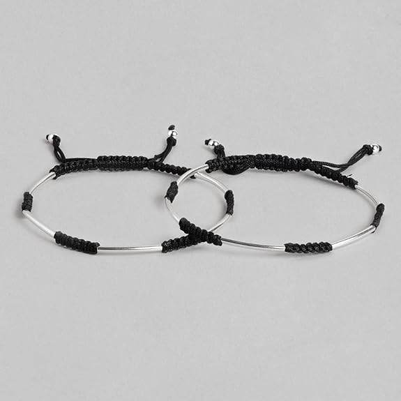 925 Sterling Silver Designer Rhodium Plated Adjustable Thread Anklet (Pair) | Gift for Women & Girls | - Rajputtrade