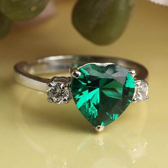 925 Sterling Silver Heart Stone Ring with Adjustable Band | Gift for Women Wife Girls - Rajputtrade