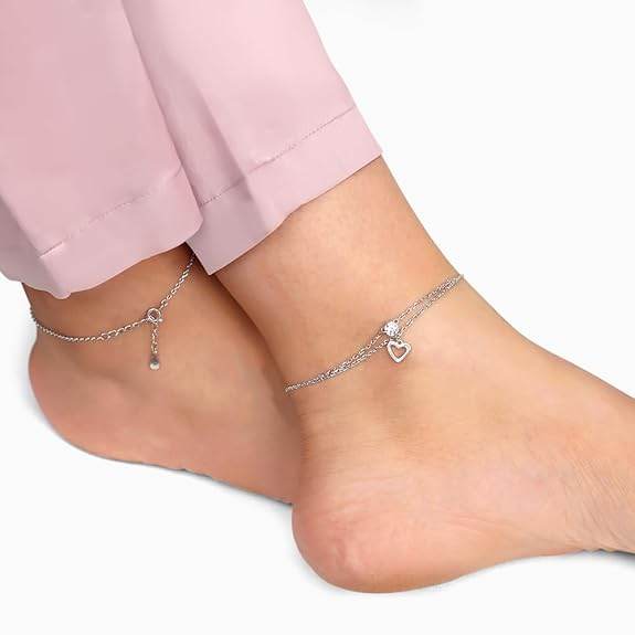 925 Silver 18k Gold Plated Rose Gold Zircon Studded Black Bead Anklet | Gifts for Women & Girls - Rajputtrade