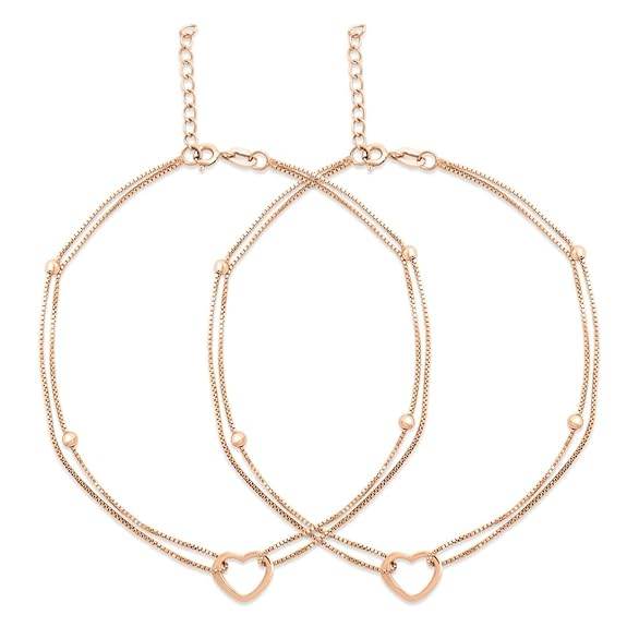 925 Sterling Silver Rose Gold Plated Anklet Pair for Women | Gift for Women & Girls | - Rajputtrade