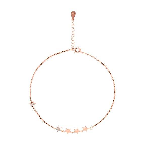 925 Sterling Silver Rose Gold Plating Chain Anklet (Single) | Gift for Women & Girls | - Rajputtrade