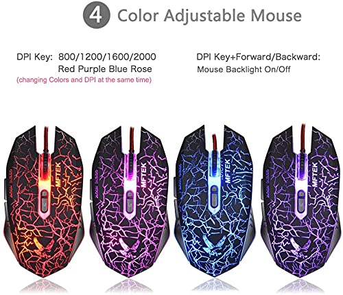 MFTEK Gaming Combo - LED Backlit USB Wired Keyboard and Mouse | 7 Button Lighted Mouse and Large Size Mouse Pad | Mechanical Feeling Keyboard | 114 Keys Letters Glow | Combo Set of 3 (Black) - Rajputtrade