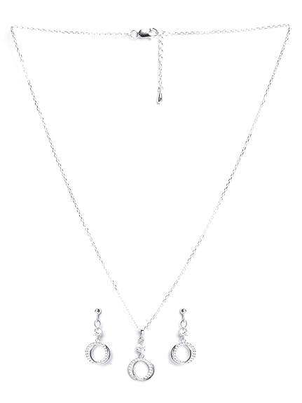 925 Sterling Silver Circle of Joy Pendant Earrings Chain Necklace Jewellery Set | Platinum Plated, Swiss Zirconia | Gift for Women and Girls - Rajputtrade