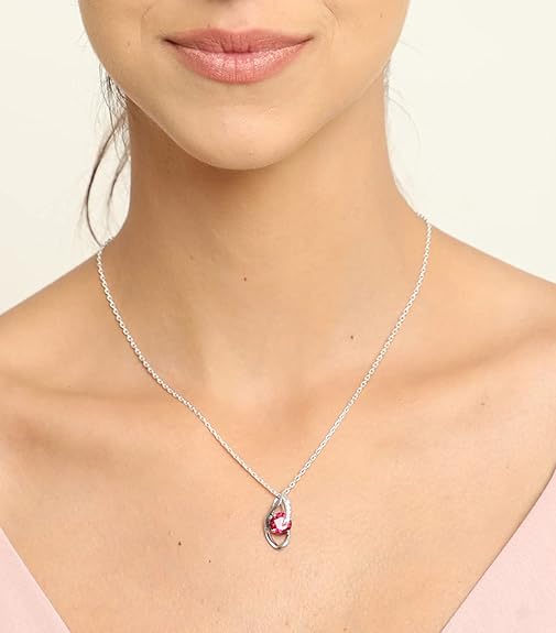 925 Sterling Silver Blood Red Eye Pendant Chain Jewellery Set | Rhodium Plated, Swiss Zirconia | Gift for Women & Girls